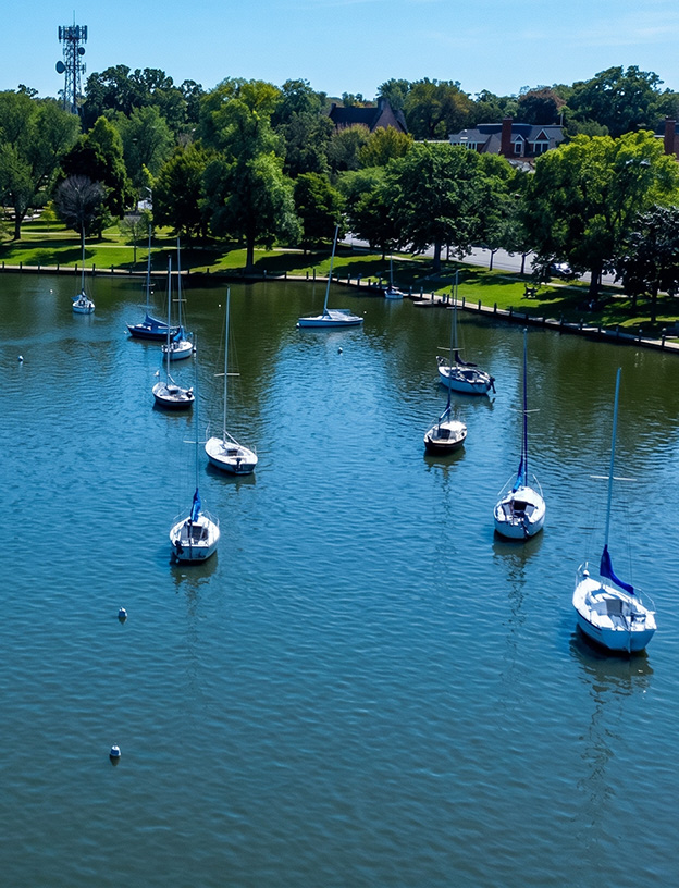 Boats on the water in Neenah, Wisconsin