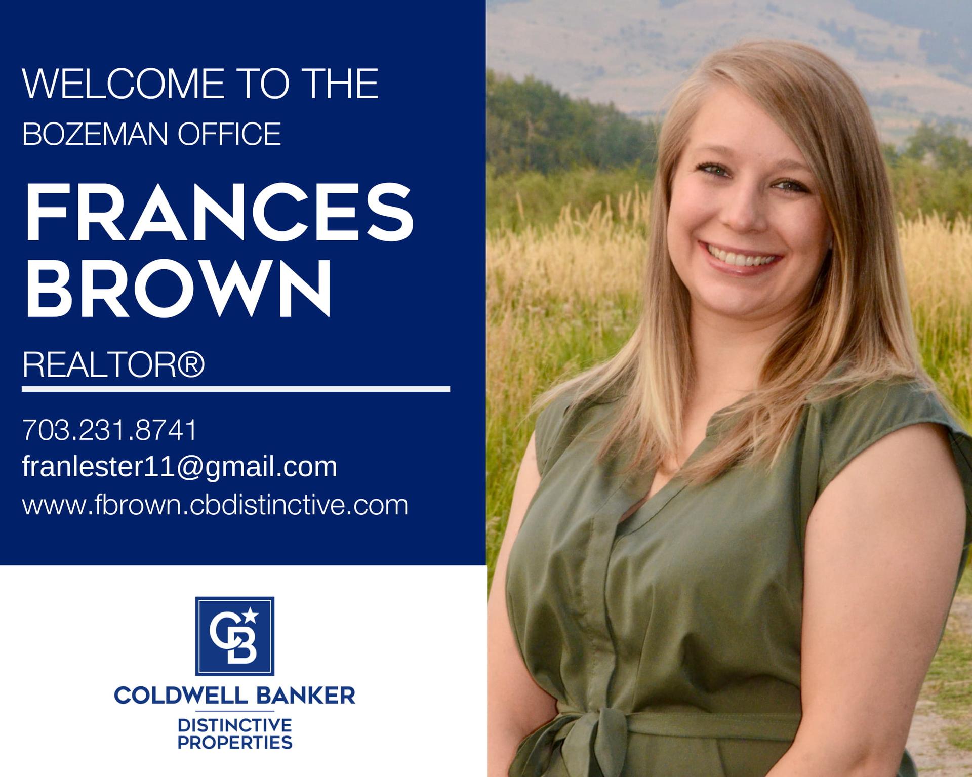 Please help us welcome Frances Brown to our Coldwell Banker family! Main Photo